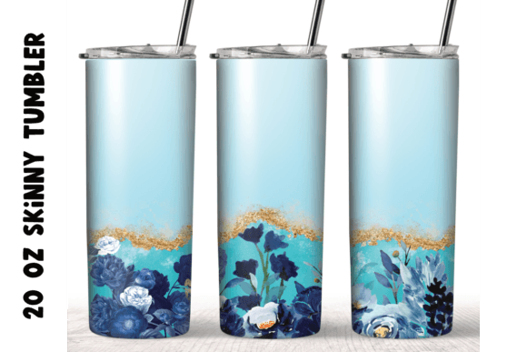 Blue Flowers Watercolor Tumbler Wrap