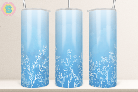 Blue Watercolor Flower 20Oz Tumbler Wrap