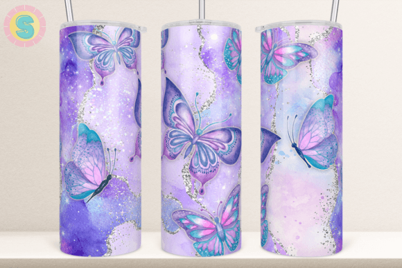 Butterflies Agate Glitter Tumbler Wrap