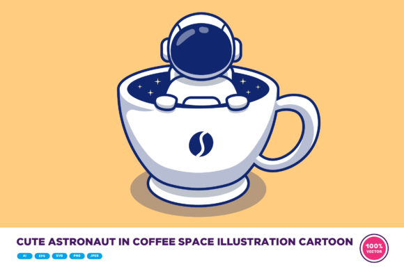 Cute Astronaut in Cup Coffee Space