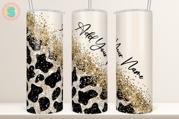 Diagonal Cow Gold Glitter Tumbler Wrap