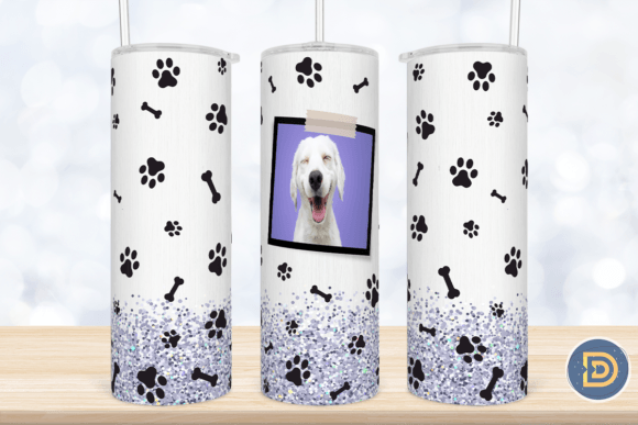 Picture Frame Paw Dog Glitter Tumbler