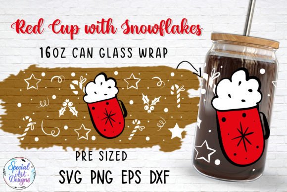 Red Cup Snowflakes 16oz Glass Wrap