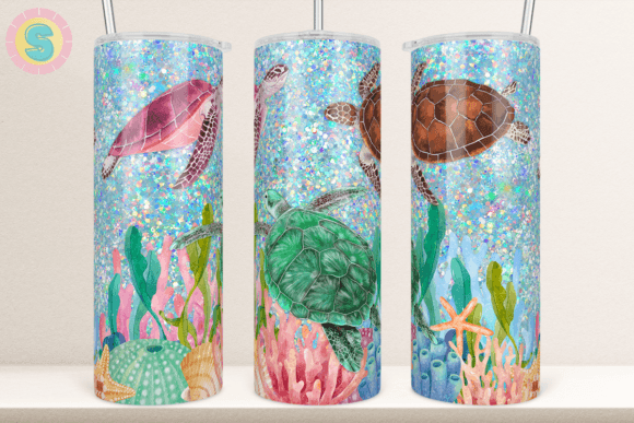 Sea Turtles Glitter Ocean Tumbler Wrap