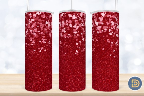 Valentine Glitter Hearts Tumbler PNG