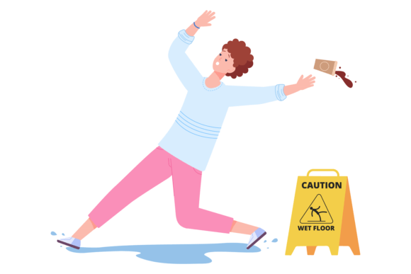 Young Woman Drop Coffee Cup After Slippi